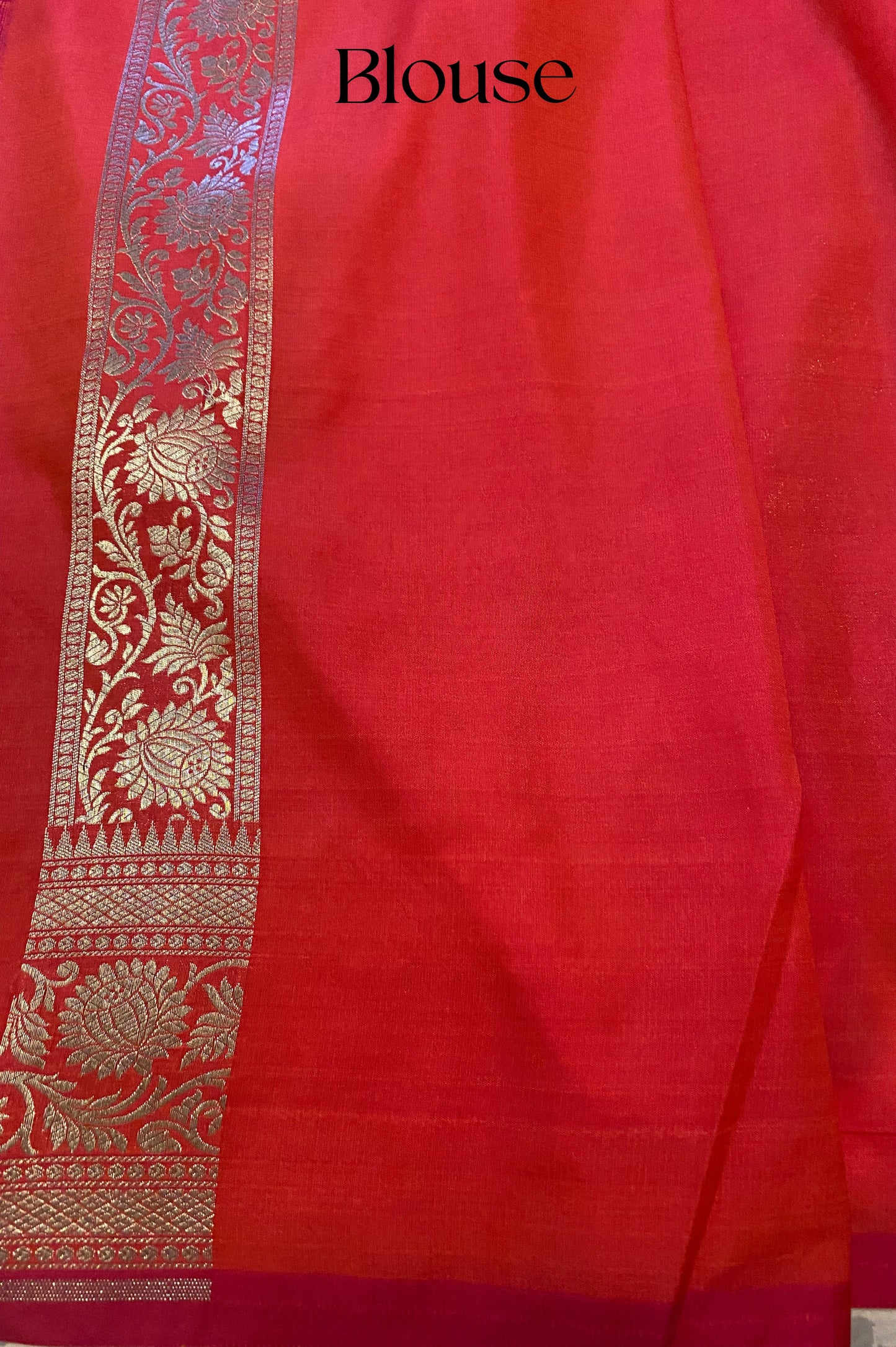 Iridescent Red Banarasi Pure Katan Silk Saree With Gold Zari.
