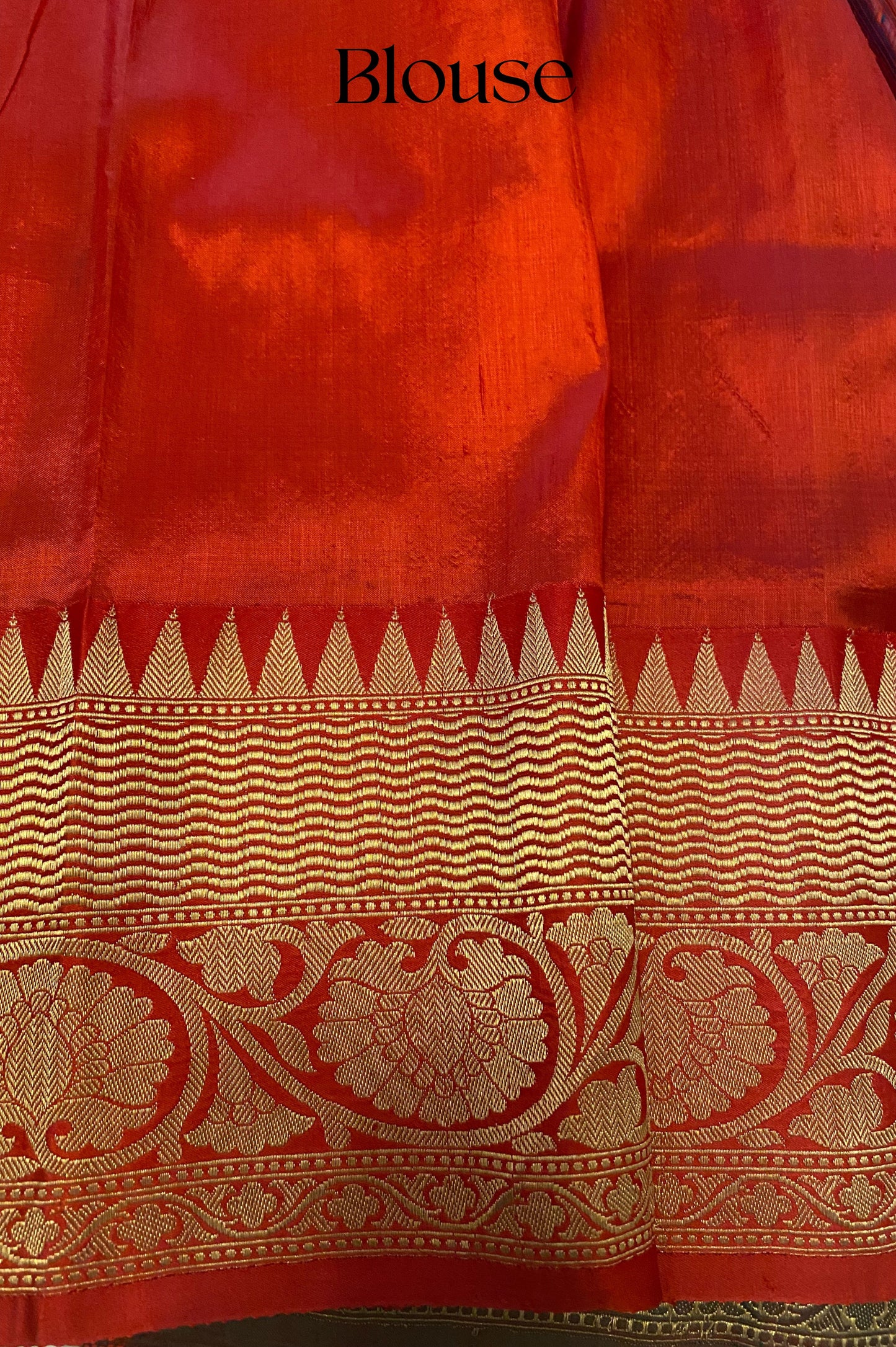 Iridescent Peacock Blue Banarasi Pure Katan Silk Saree With Red Border and Subtle Gold Jari