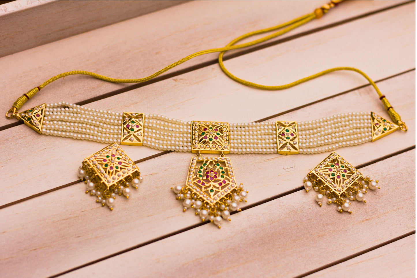 Multi Polki and Moti Choker Set