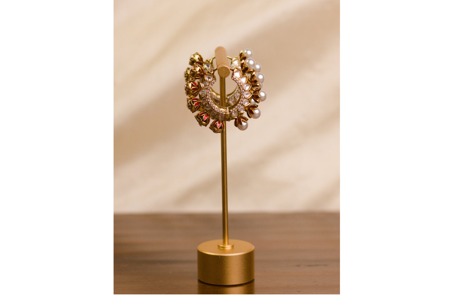 Reversible Red Meena Pearl and Stone Hoop Earrings