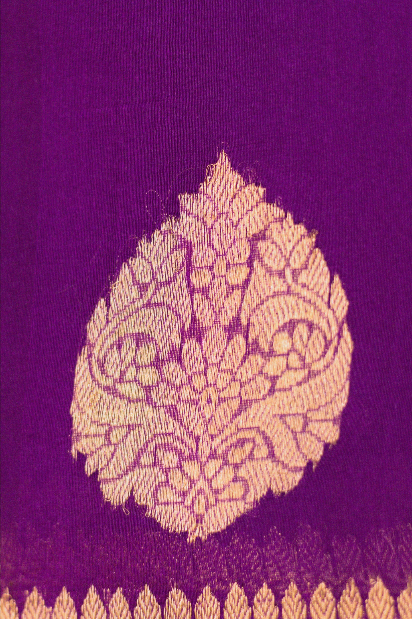Purple Pure Kora Silk Banarasi Handloom Saree With Gold Zari