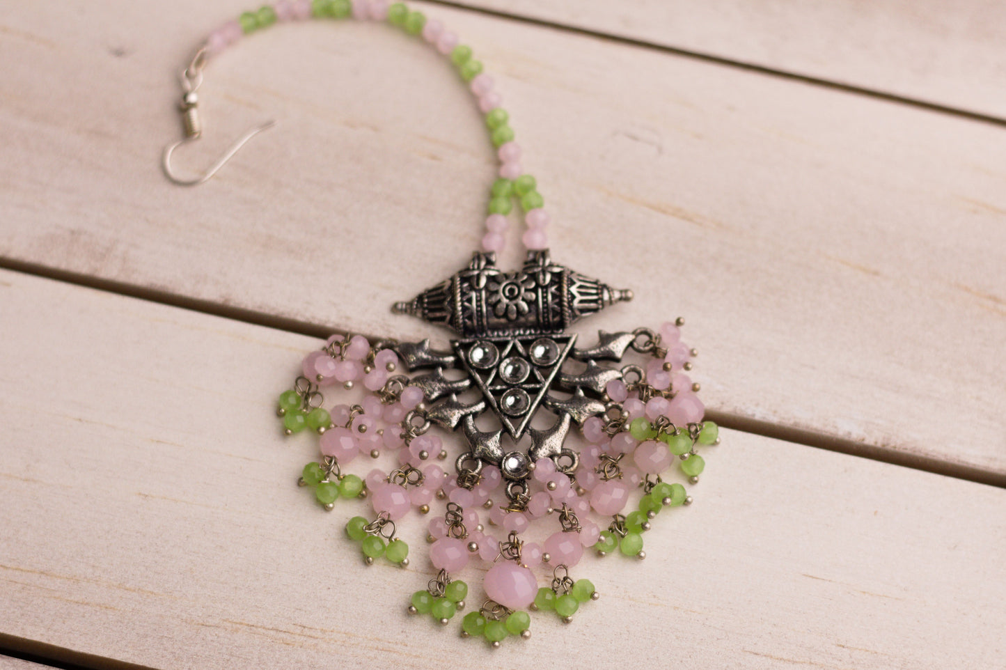 Pink and Silver Earrings and Mang-tika Set