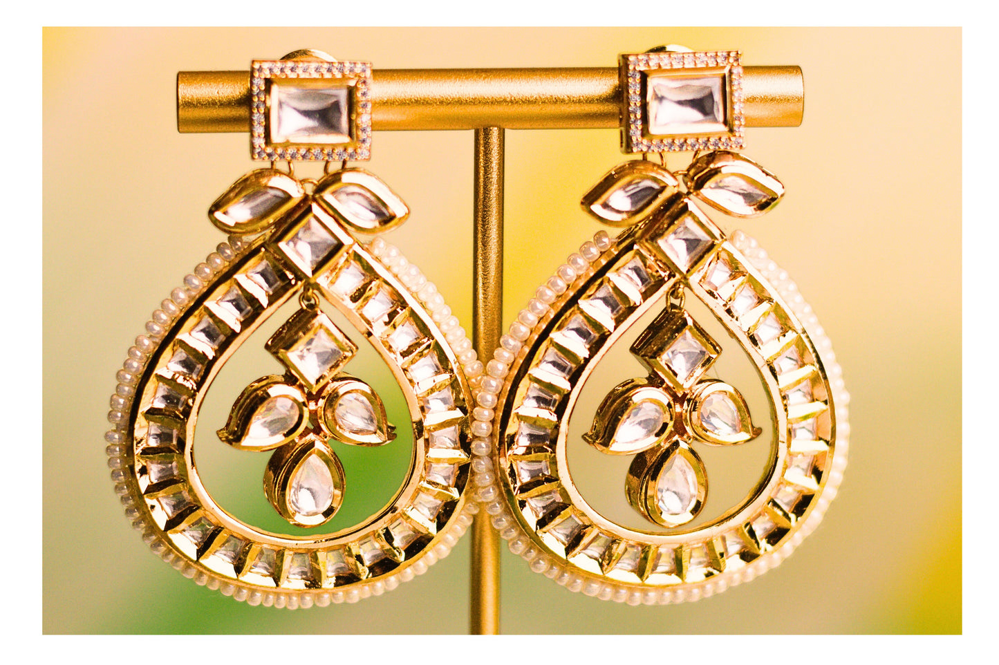 Pipal Patta Moti and Kundan Earrings