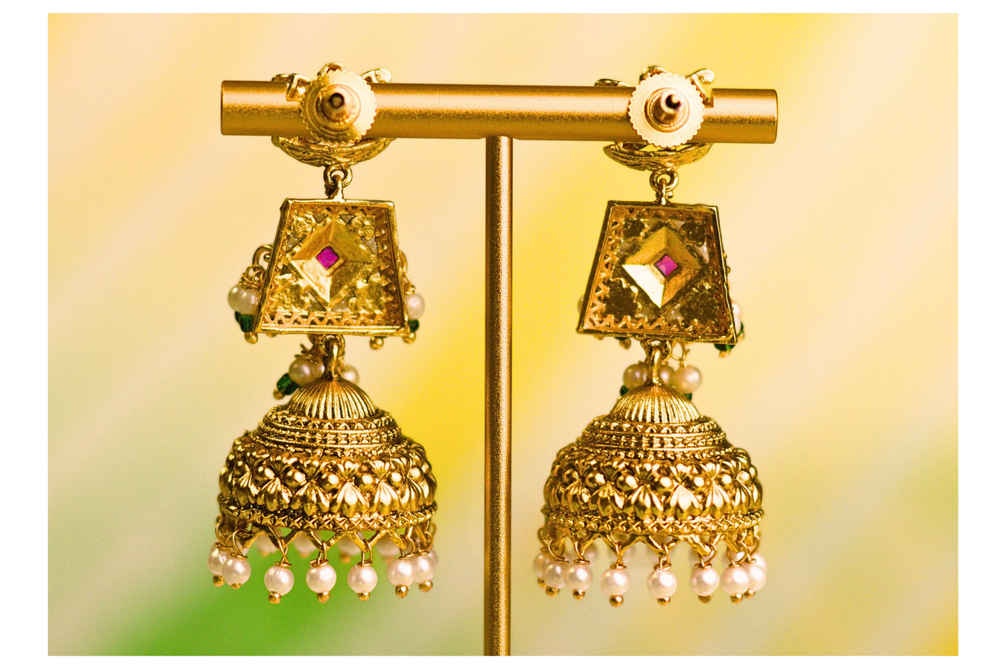 Temple Inspired Ruby Dainty Paisley Jhumkas