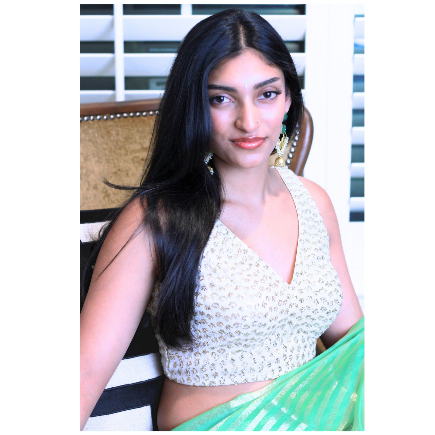 Ivory Sequin Detail Saree Blouse / Size 36