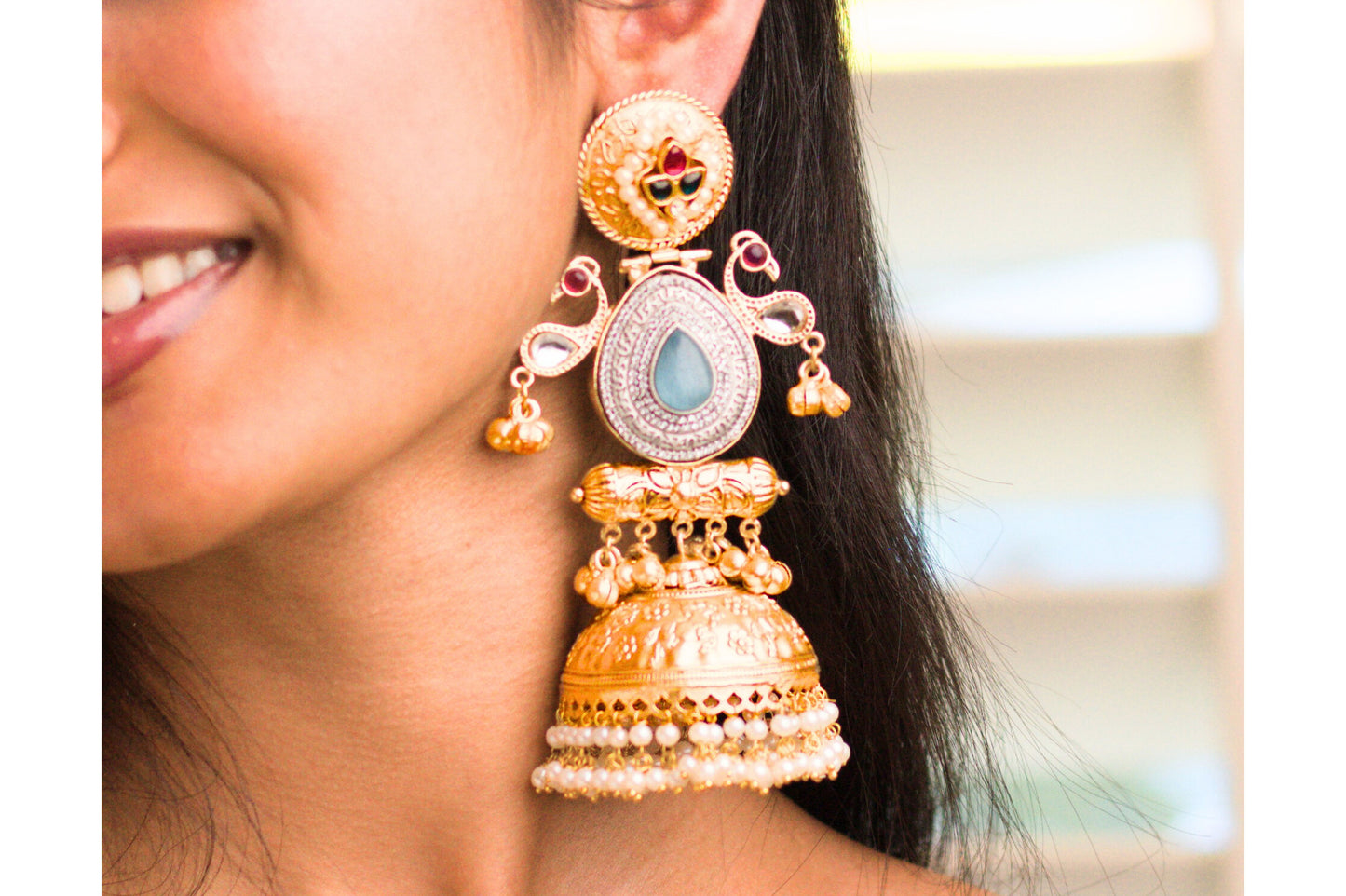 Shy Bird Aqua Drop Sona Chandi Thappa Jhumkas