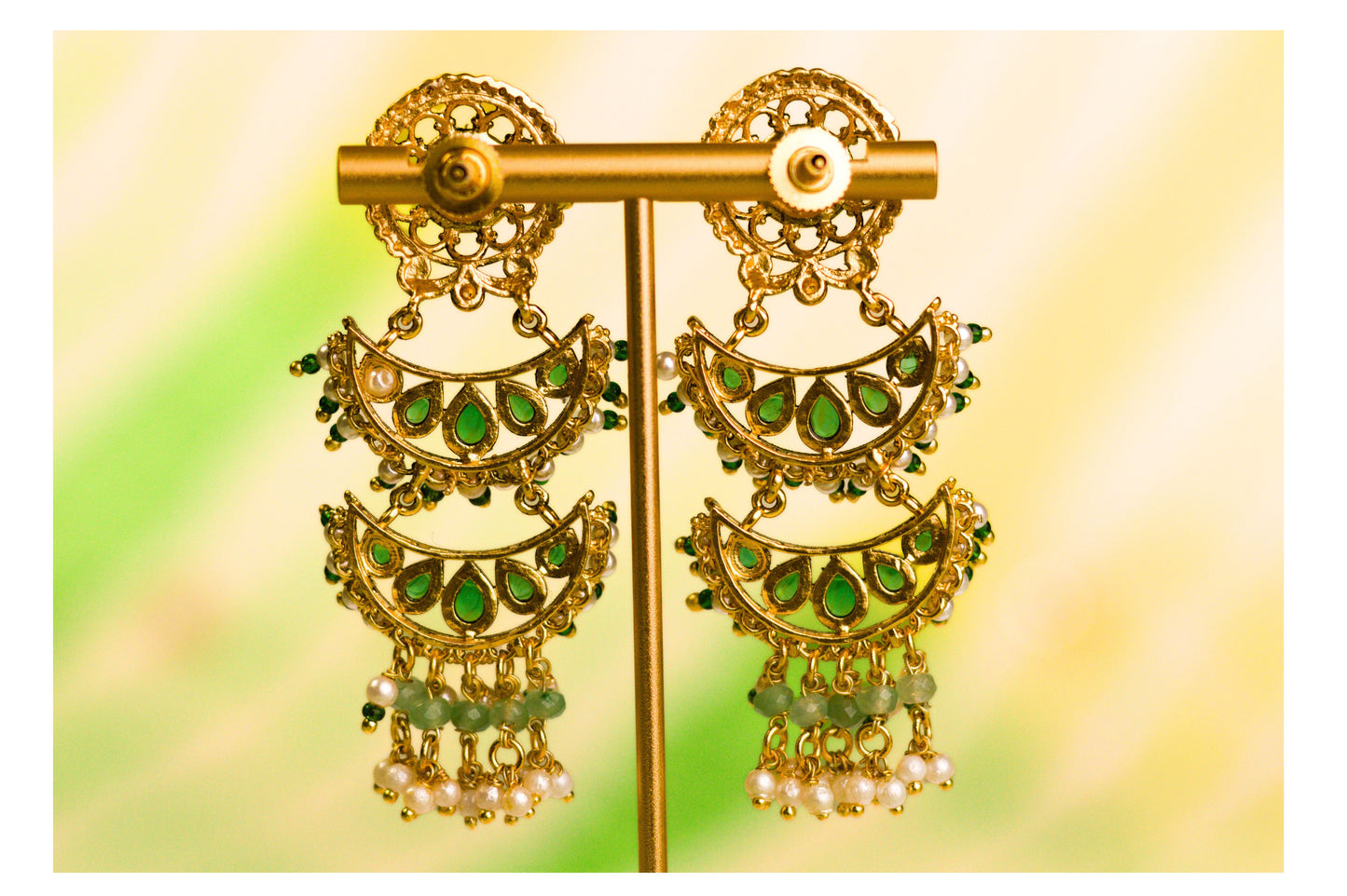 Green Stone Tiered Chandbali