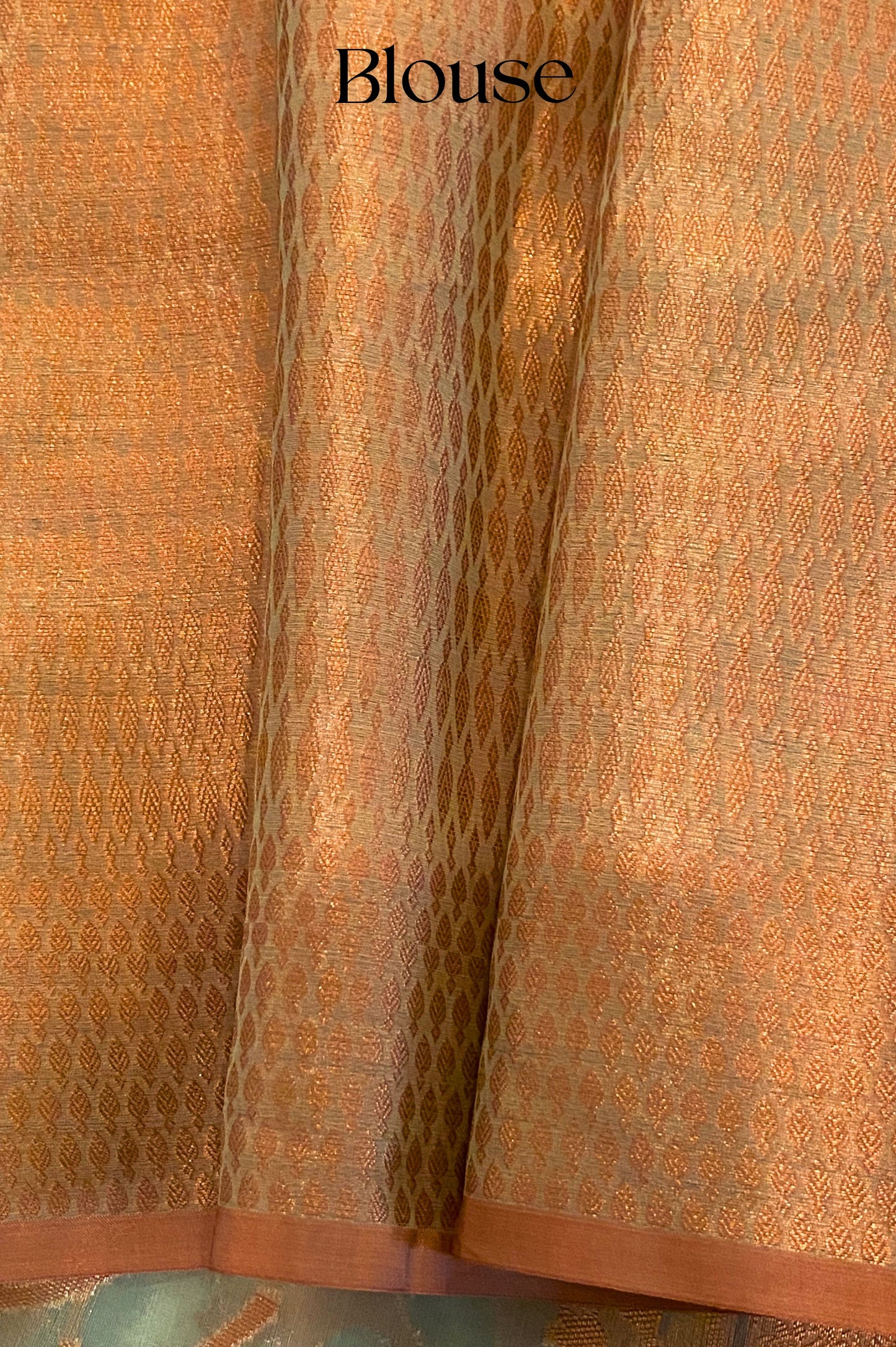 Green Banarasi Organza Meenakari Saree with Copper Zari Border and Pallu.