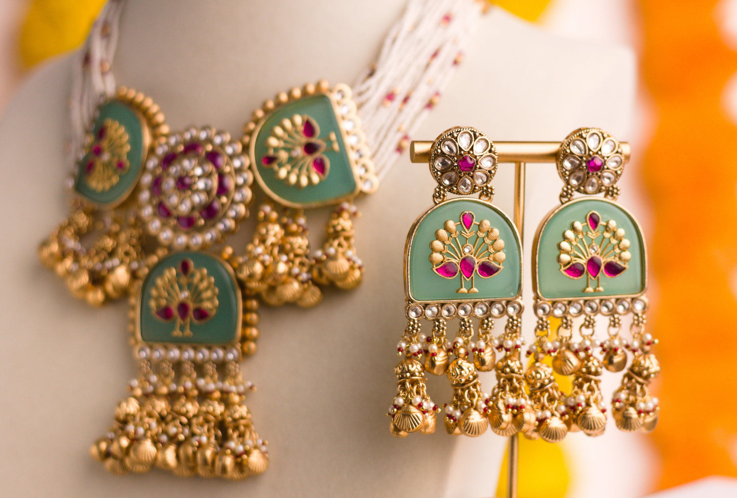 Rjwadi Polki Mor Inlay Necklace Set