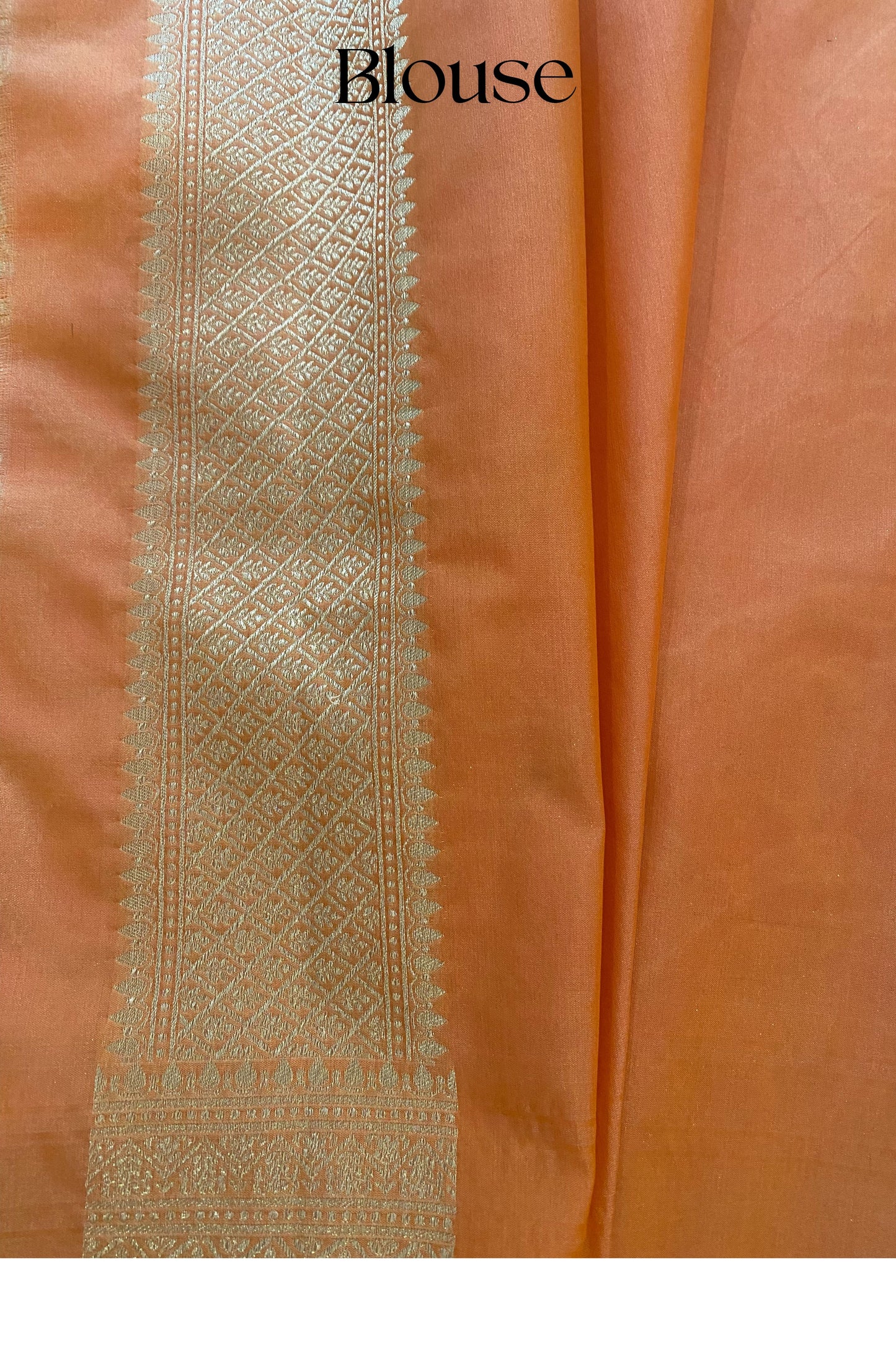 Apricot Pure Katan Silk Saree with Jangla Pattern And Kadhiyal border.