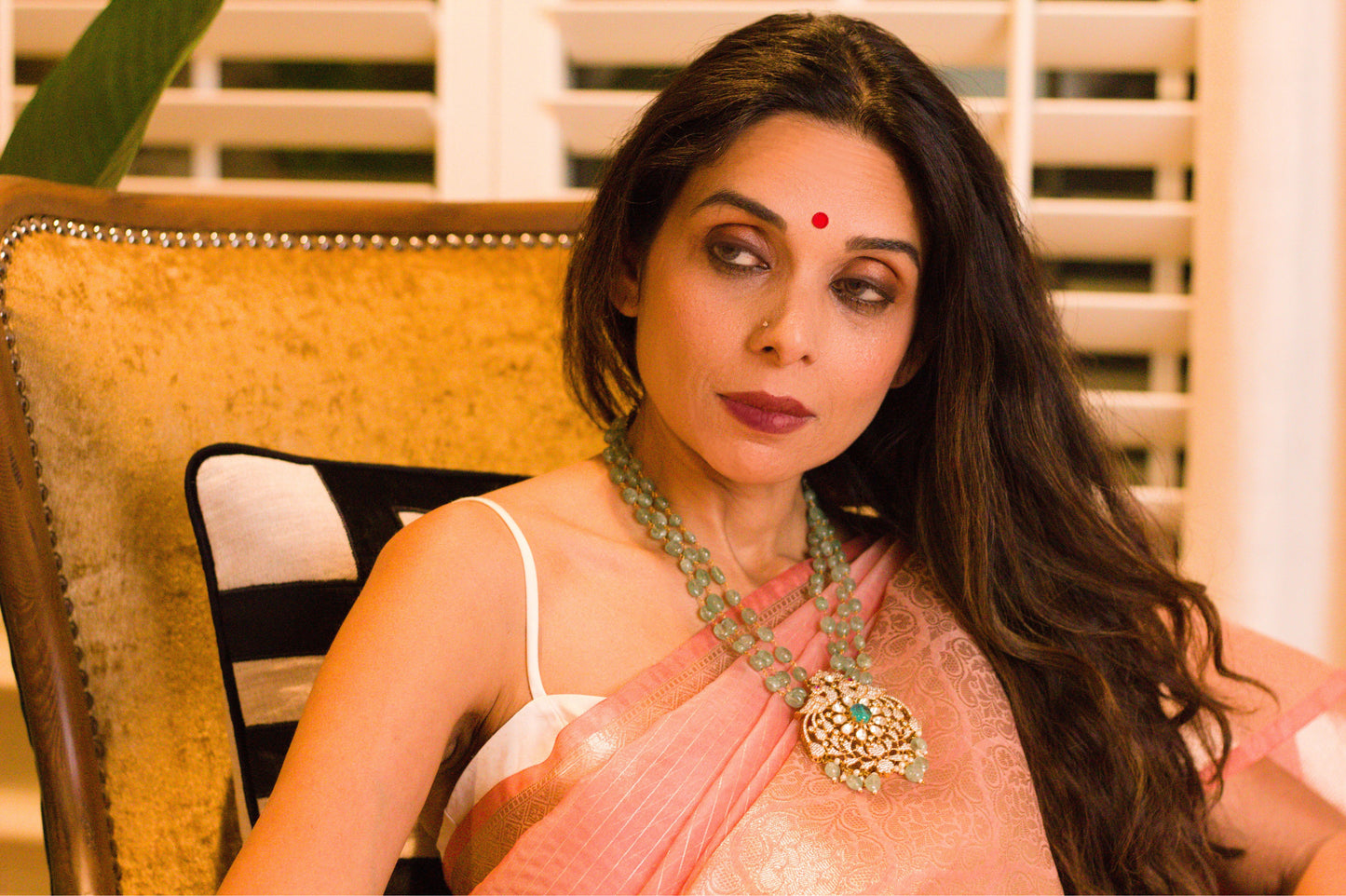 Jade Green Stone Studded Peacock Necklace Set.