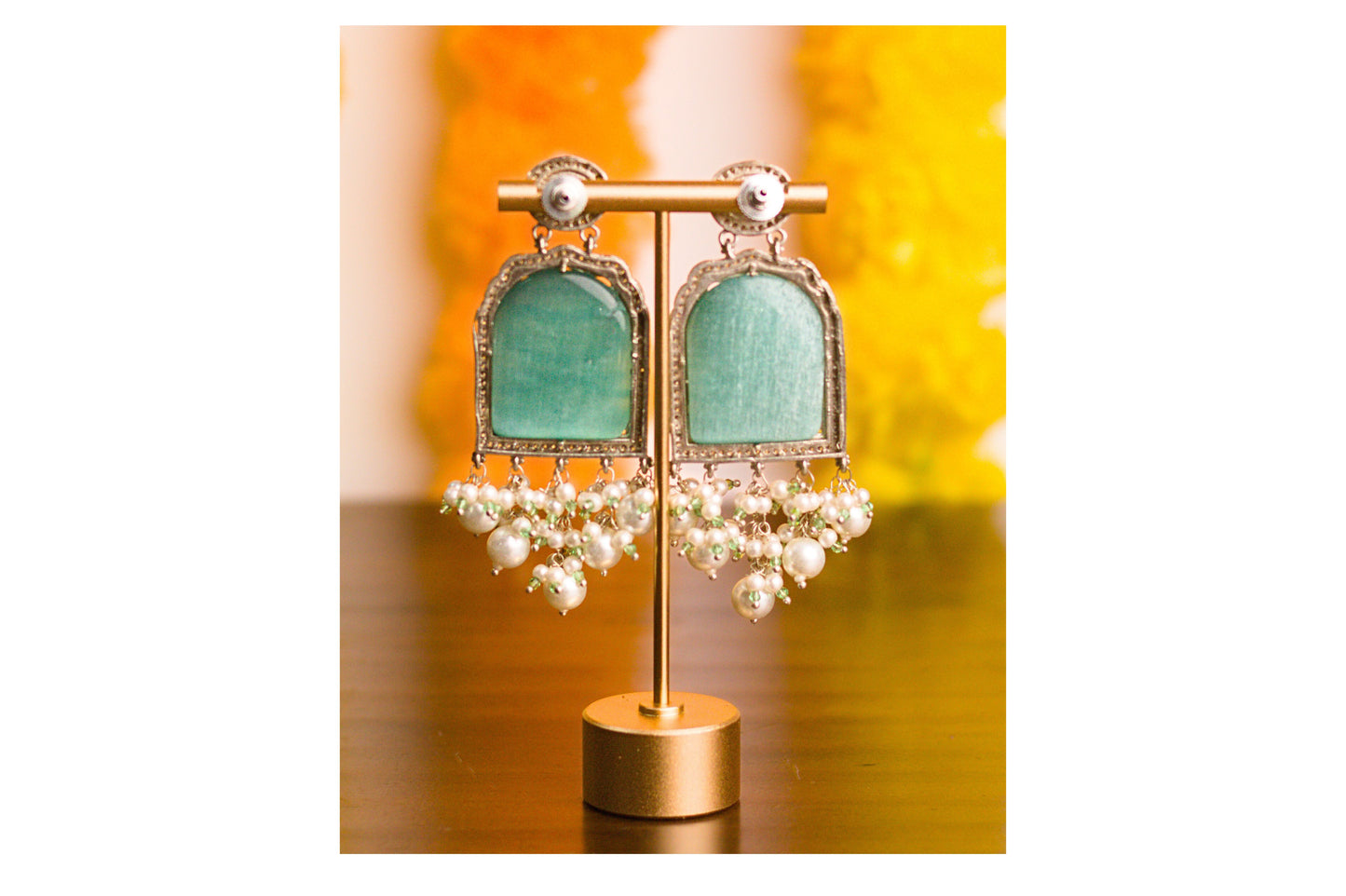 Aqua Inlay Jharoka Earrings