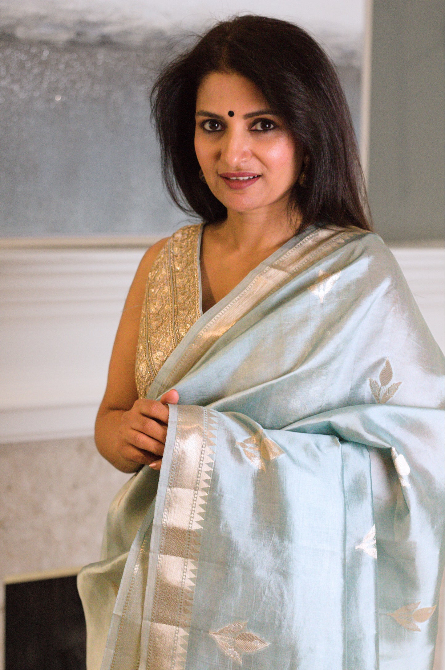 Dreamy Blue Pure Katan Silk Saree with Silver Zari Border and Buti.