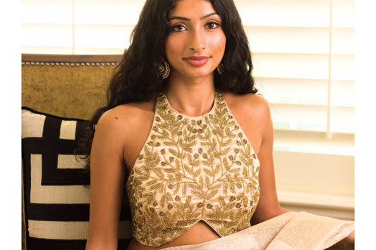 Ivory Beaded Hand Embroidered Halter Blouse / Size 32