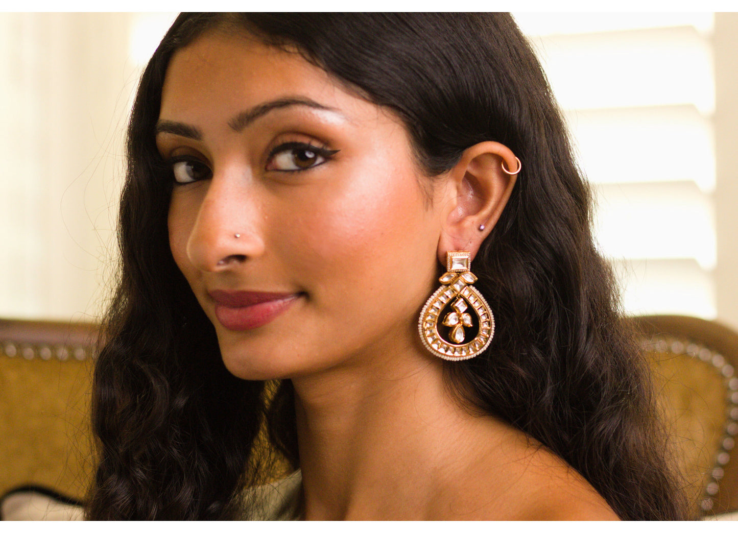 Pipal Patta Moti and Kundan Earrings