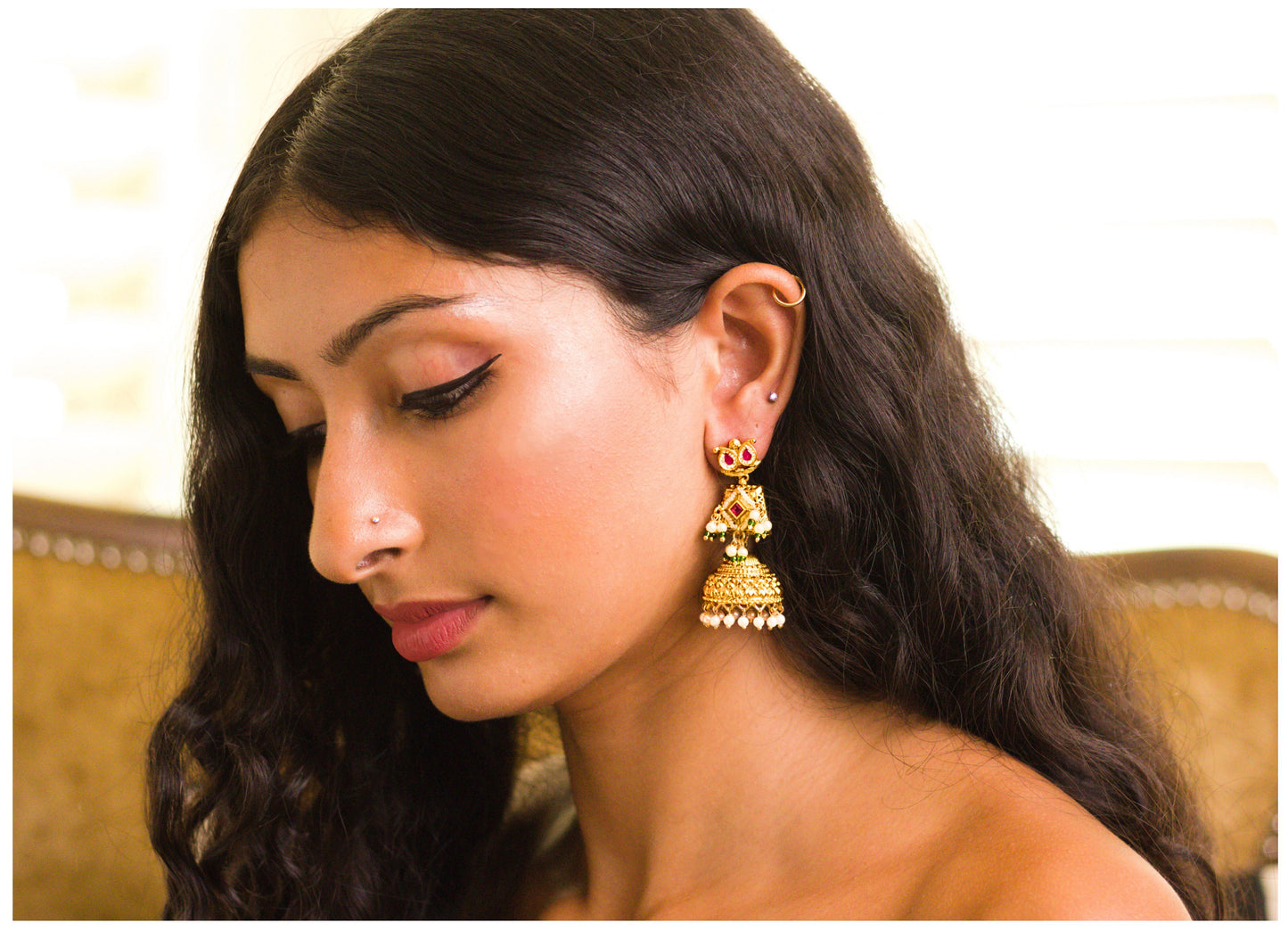 Temple Inspired Ruby Dainty Paisley Jhumkas
