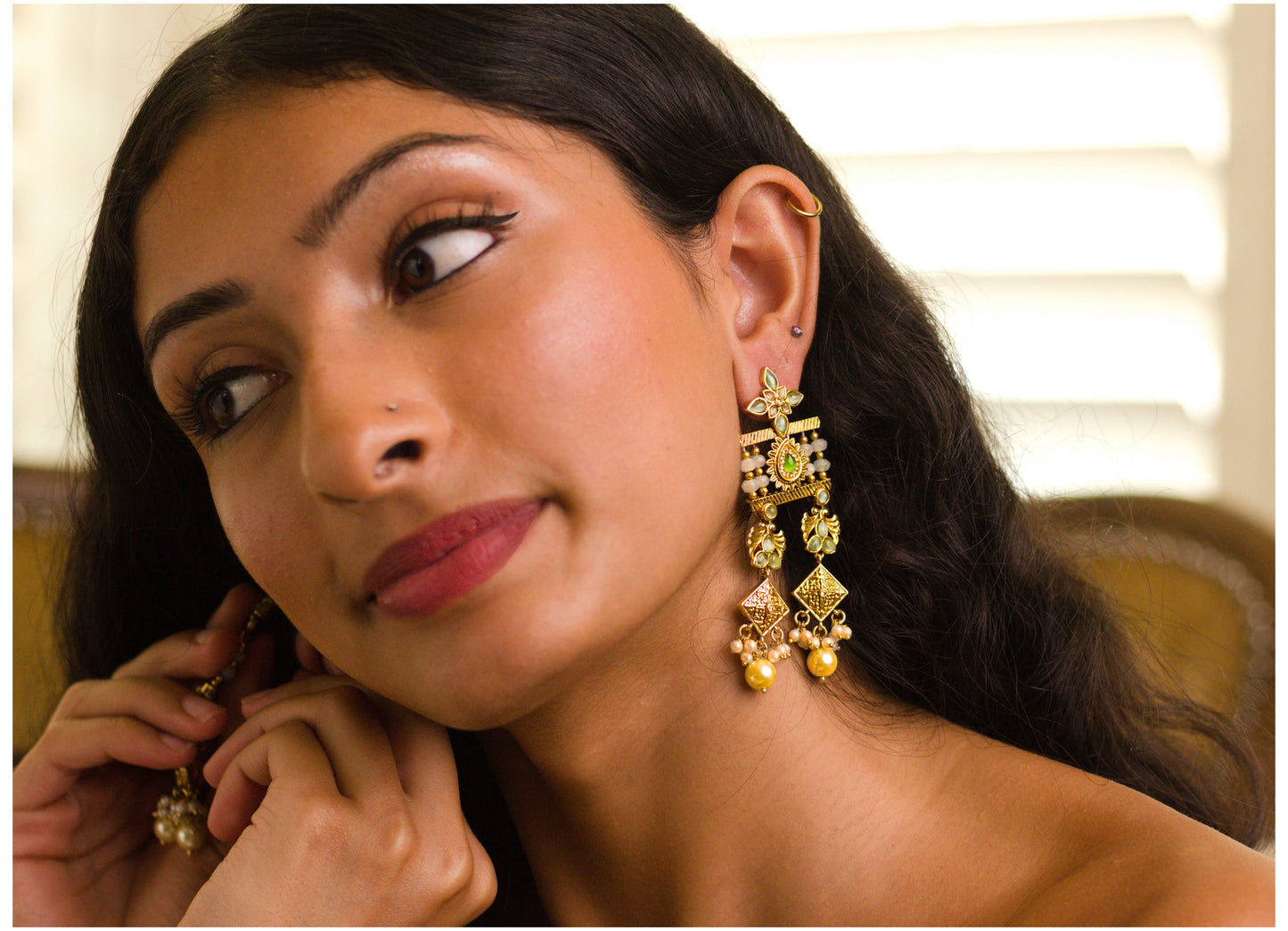 Green and Aqua Beaded Statement Earrings