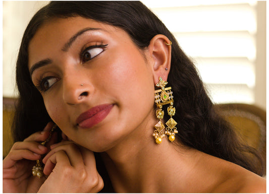 Green and Aqua Beaded Statement Earrings