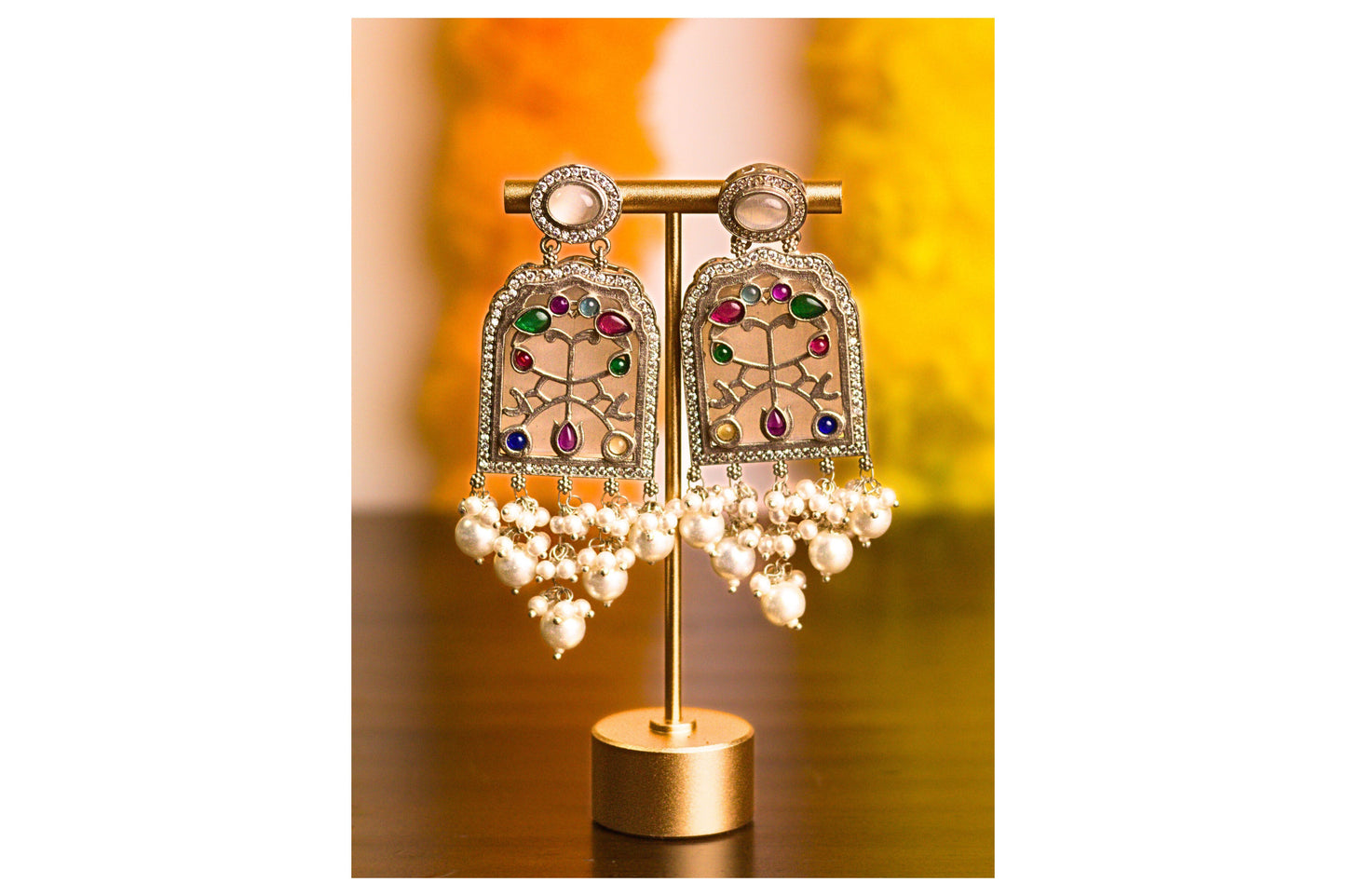 Ivory Inlay Jharoka Earrings