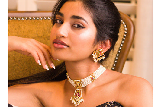 Multi Polki and Moti Choker Set