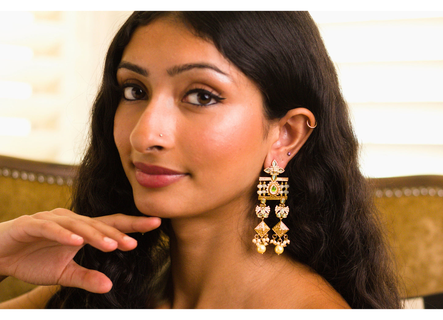Green and Aqua Beaded Statement Earrings