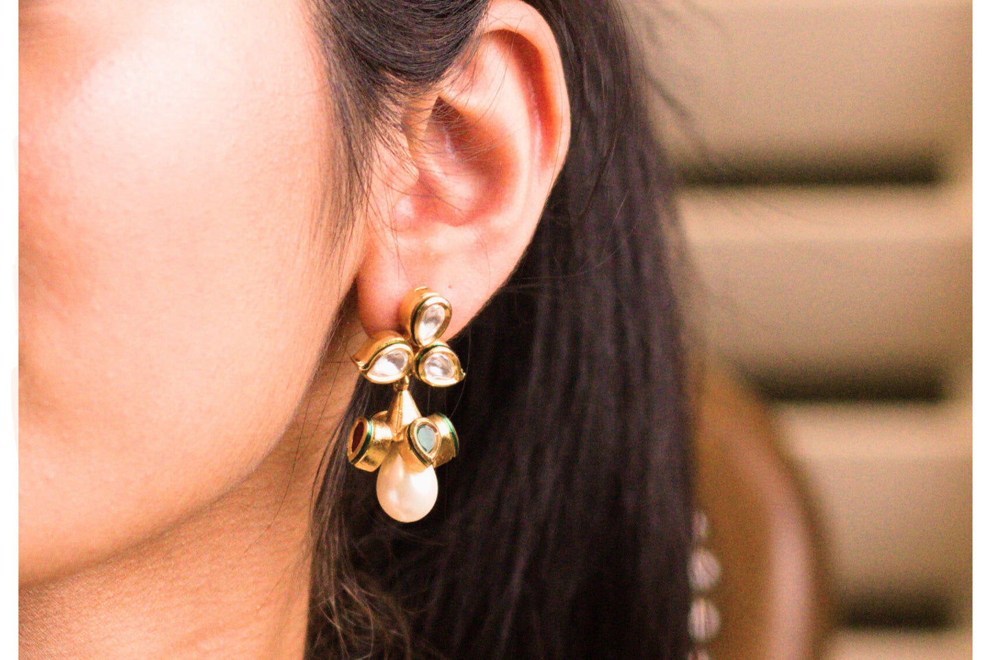 24K Gold Plated Polki and Tear Drop Pearl Choker Set