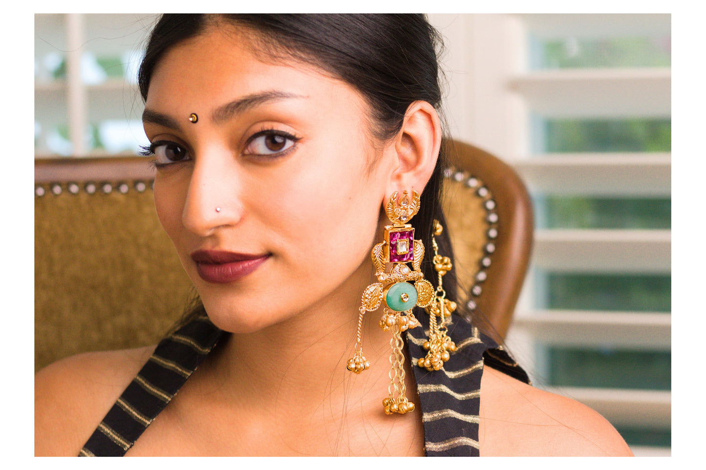 Rani Pachi Kundan Statement Earrings with Kaan Chains
