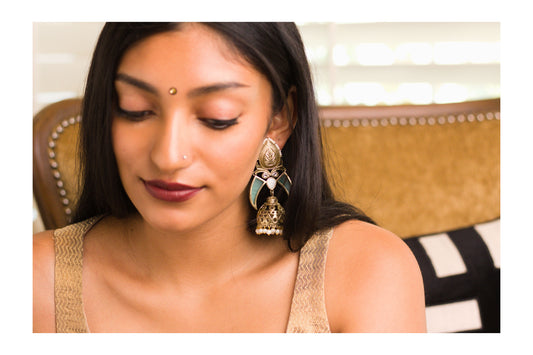 Aqua and Gold Tusk Jhumkas