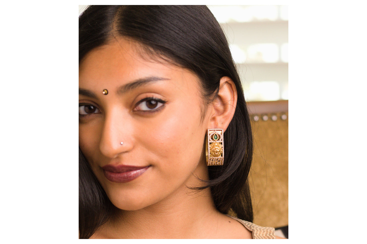 Stone Studded Lion Motif Hoops