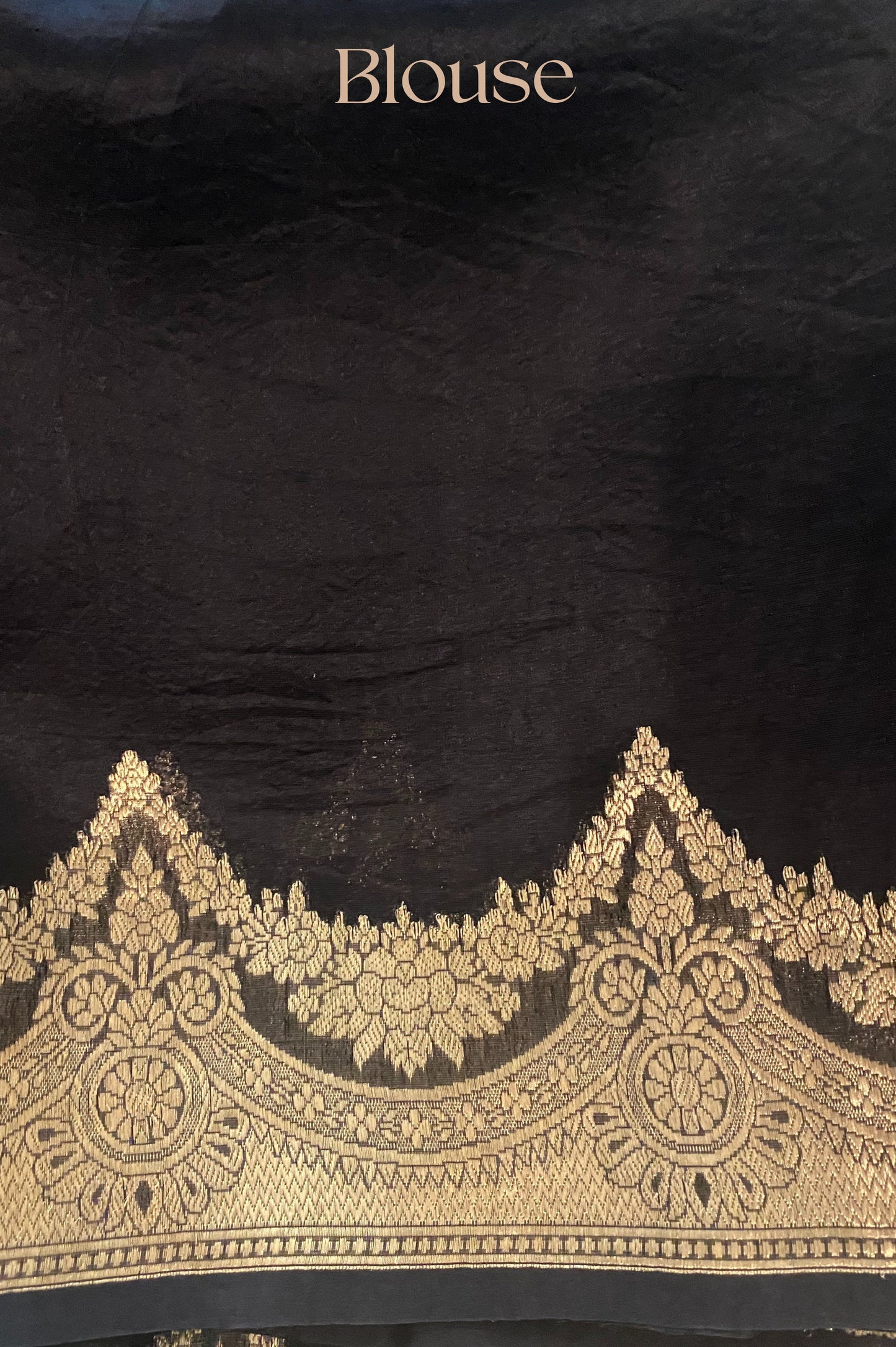 Black Kora Silk Banarasi Handloom Saree With Scallop Border and Stripes In Gold Zari.