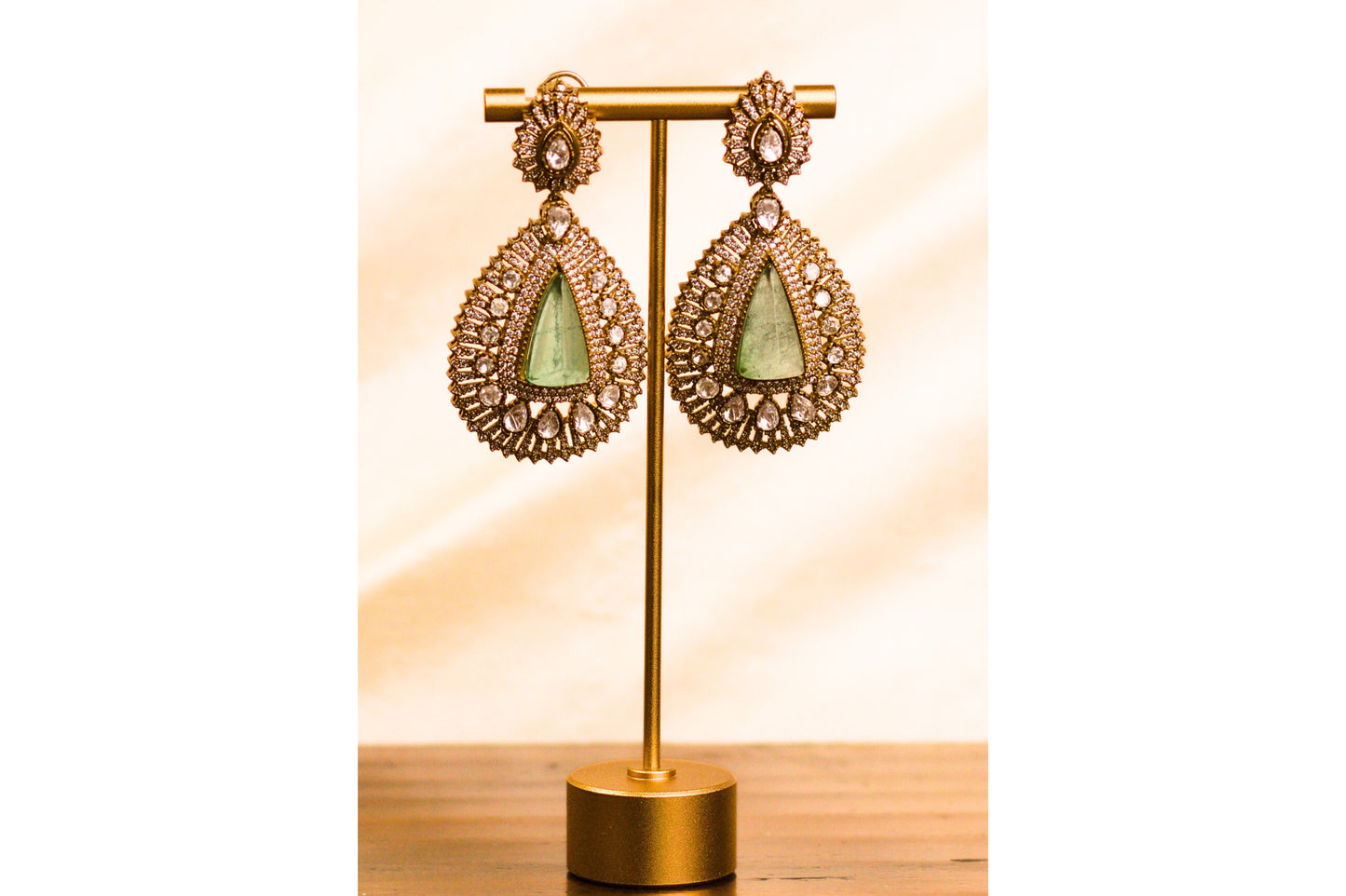 Stone Studded Green Moissanite Statement Earrings