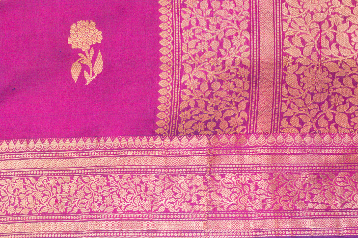 Hydrangea Motif  Pure Katan Magenta Banarasi Saree