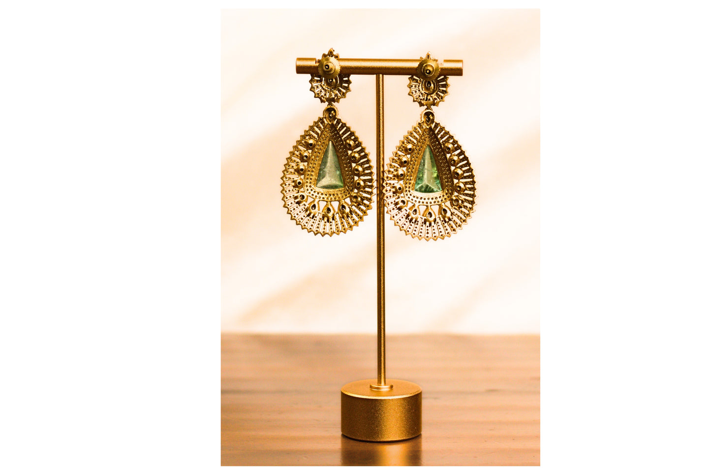 Stone Studded Green Moissanite Statement Earrings