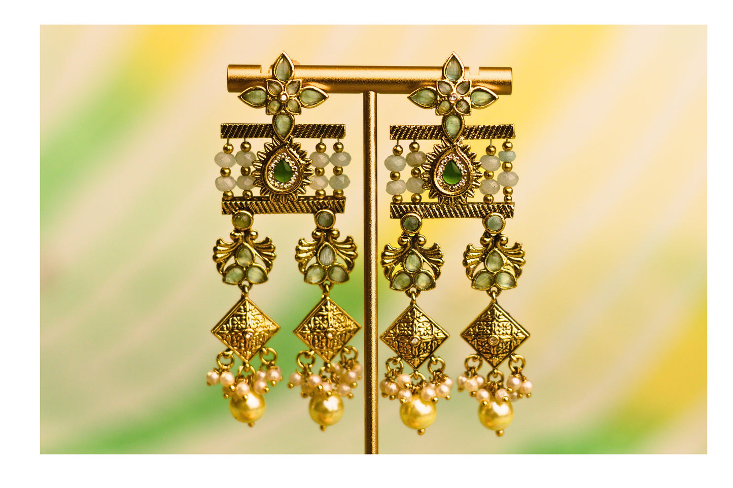 Green and Aqua Beaded Statement Earrings