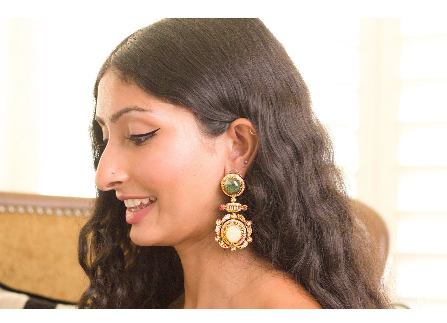 Ivory Drop Stone Statement Earrings