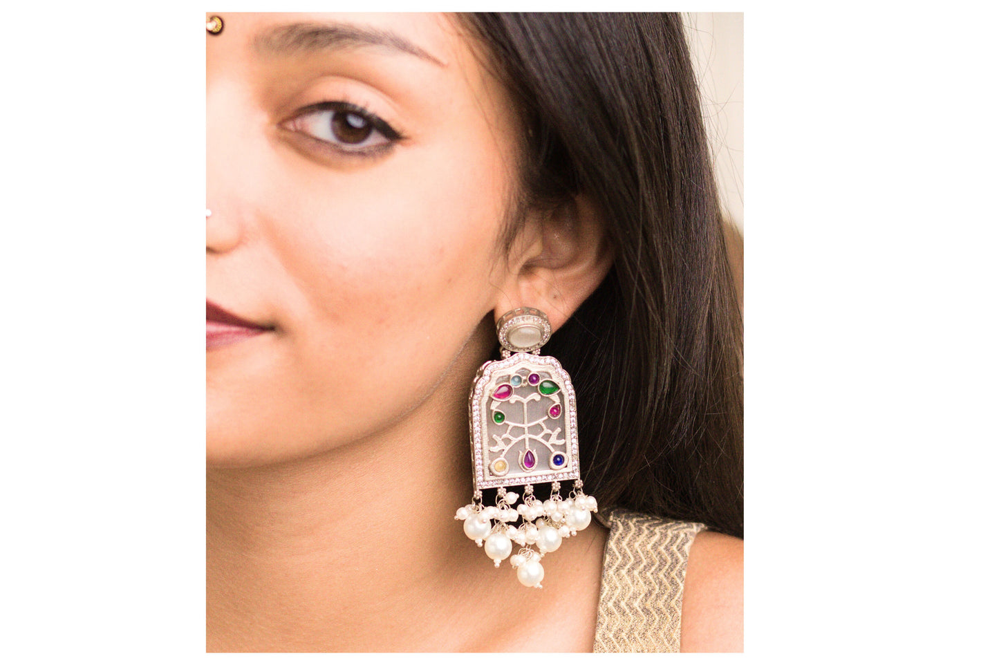 Ivory Inlay Jharoka Earrings
