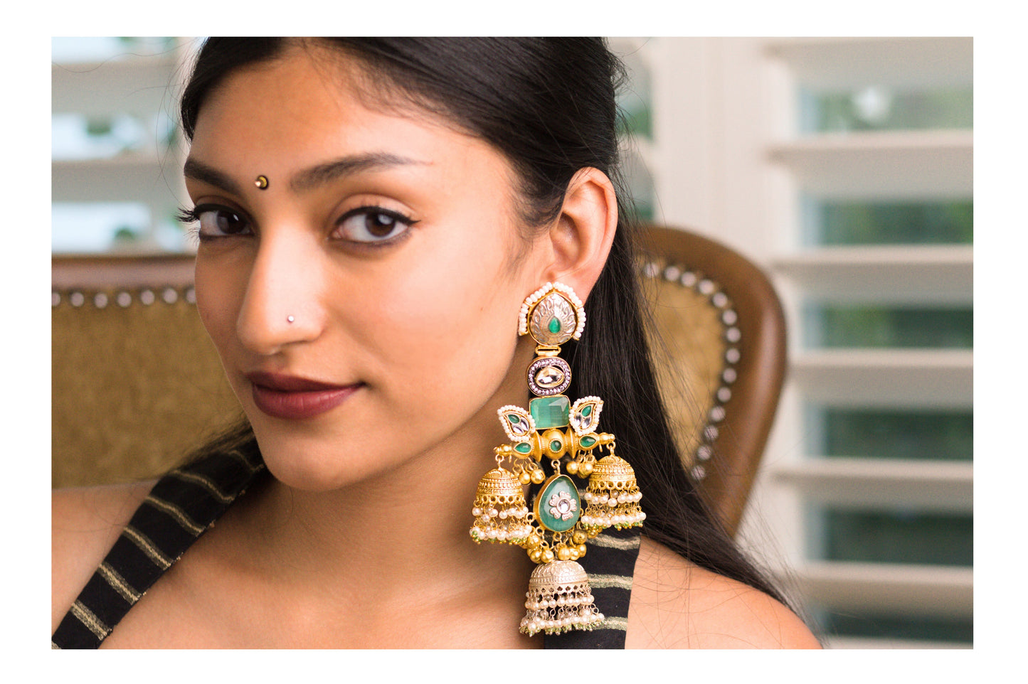 Aqua Sona Chandi Teen Jhumkas