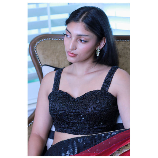Black Beaded Hand Embroidered Strappy Blouse