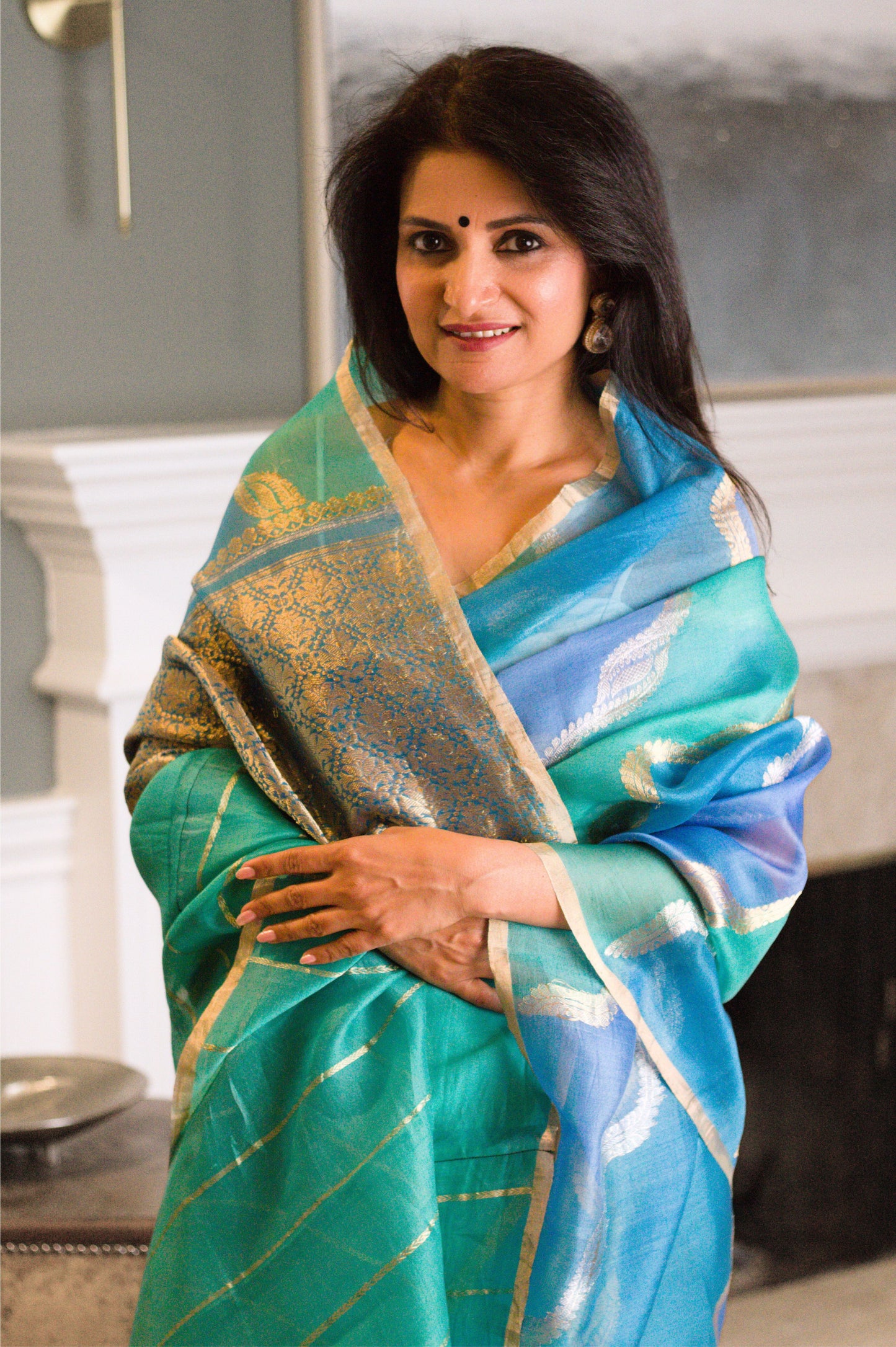 Pure Banarasi Kora Silk Rangkat Saree with Gold and Silver Zari.