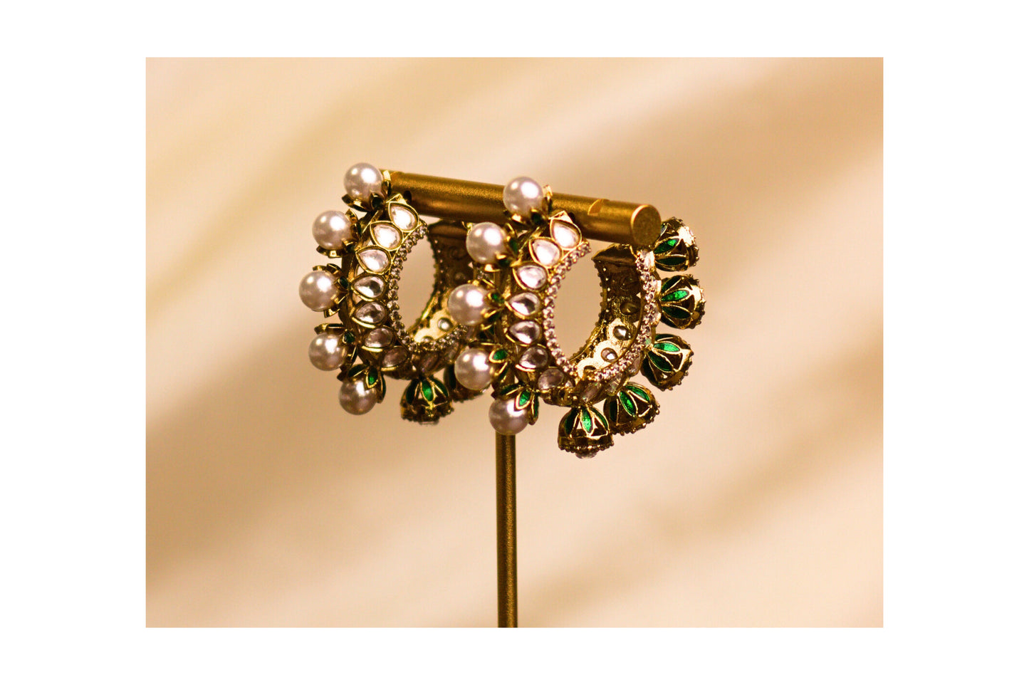 Reversible Green Meena Pearl and Stone Hoop Earrings