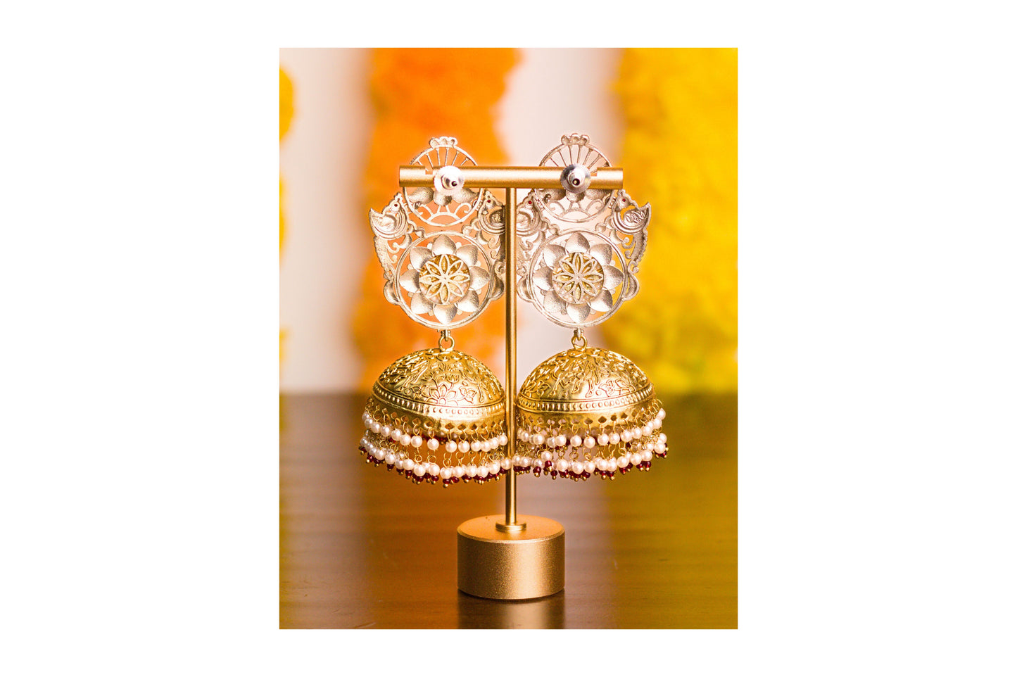 Rani Sunburst Mor Thappa Jhumkas