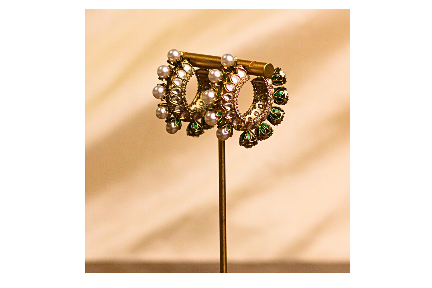 Reversible Green Meena Pearl and Stone Hoop Earrings