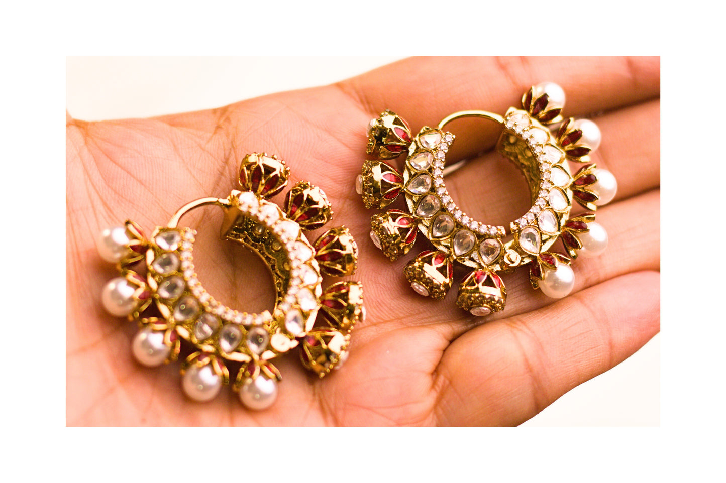 Reversible Red Meena Pearl and Stone Hoop Earrings