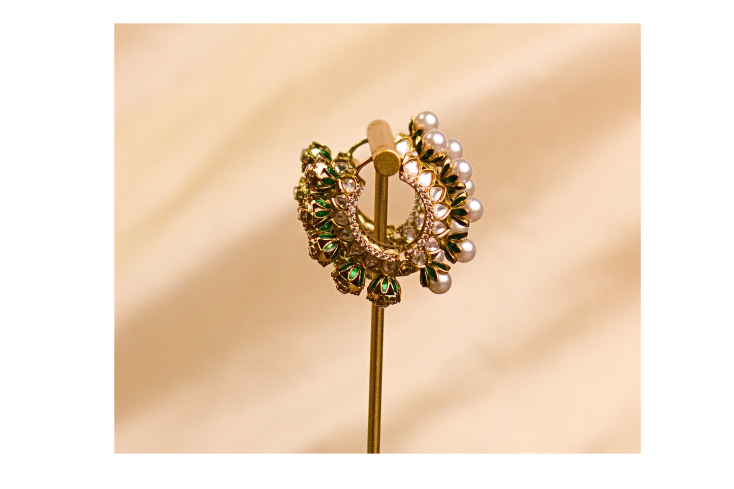 Reversible Green Meena Pearl and Stone Hoop Earrings