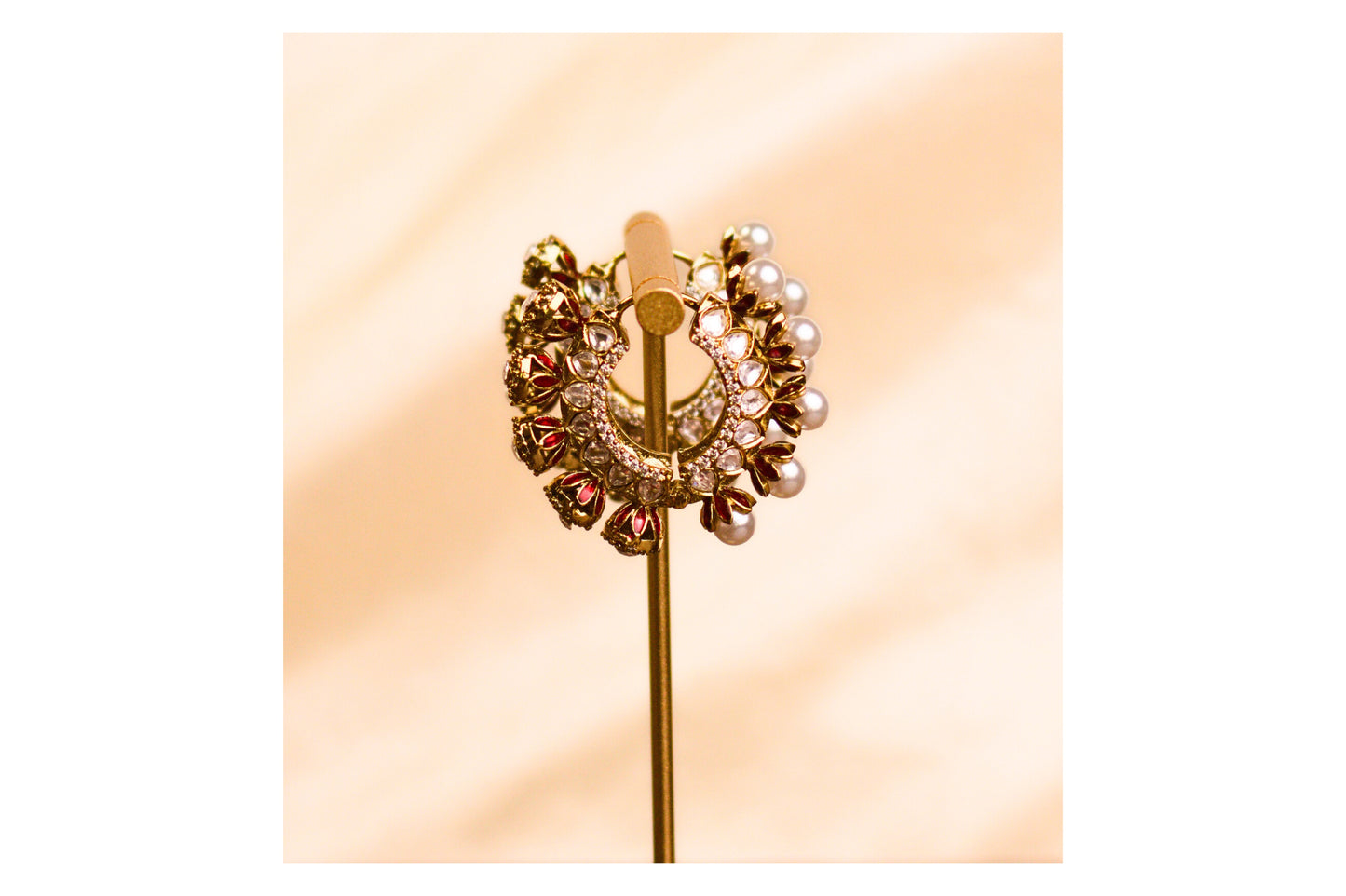 Reversible Red Meena Pearl and Stone Hoop Earrings