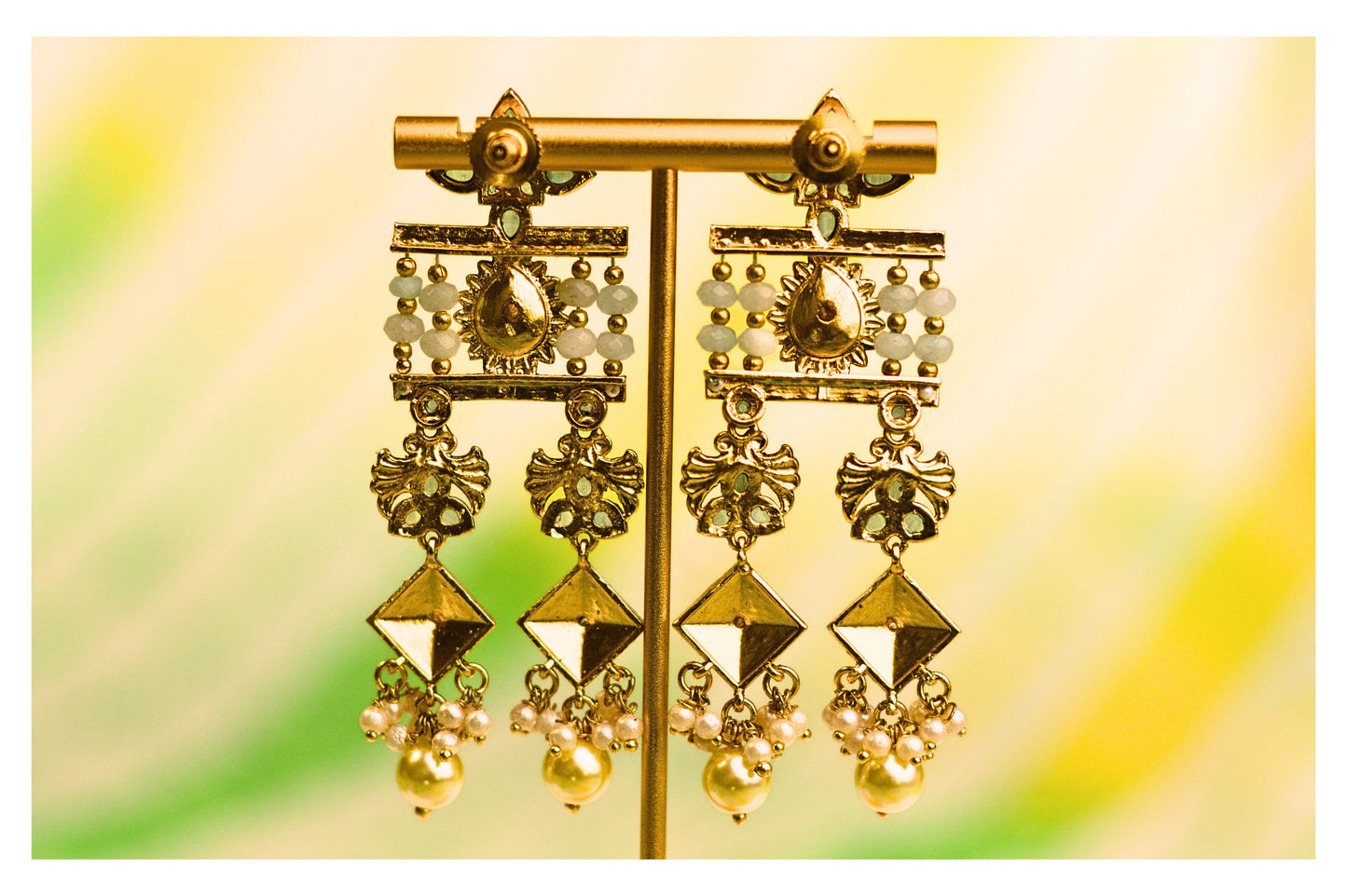 Green and Aqua Beaded Statement Earrings