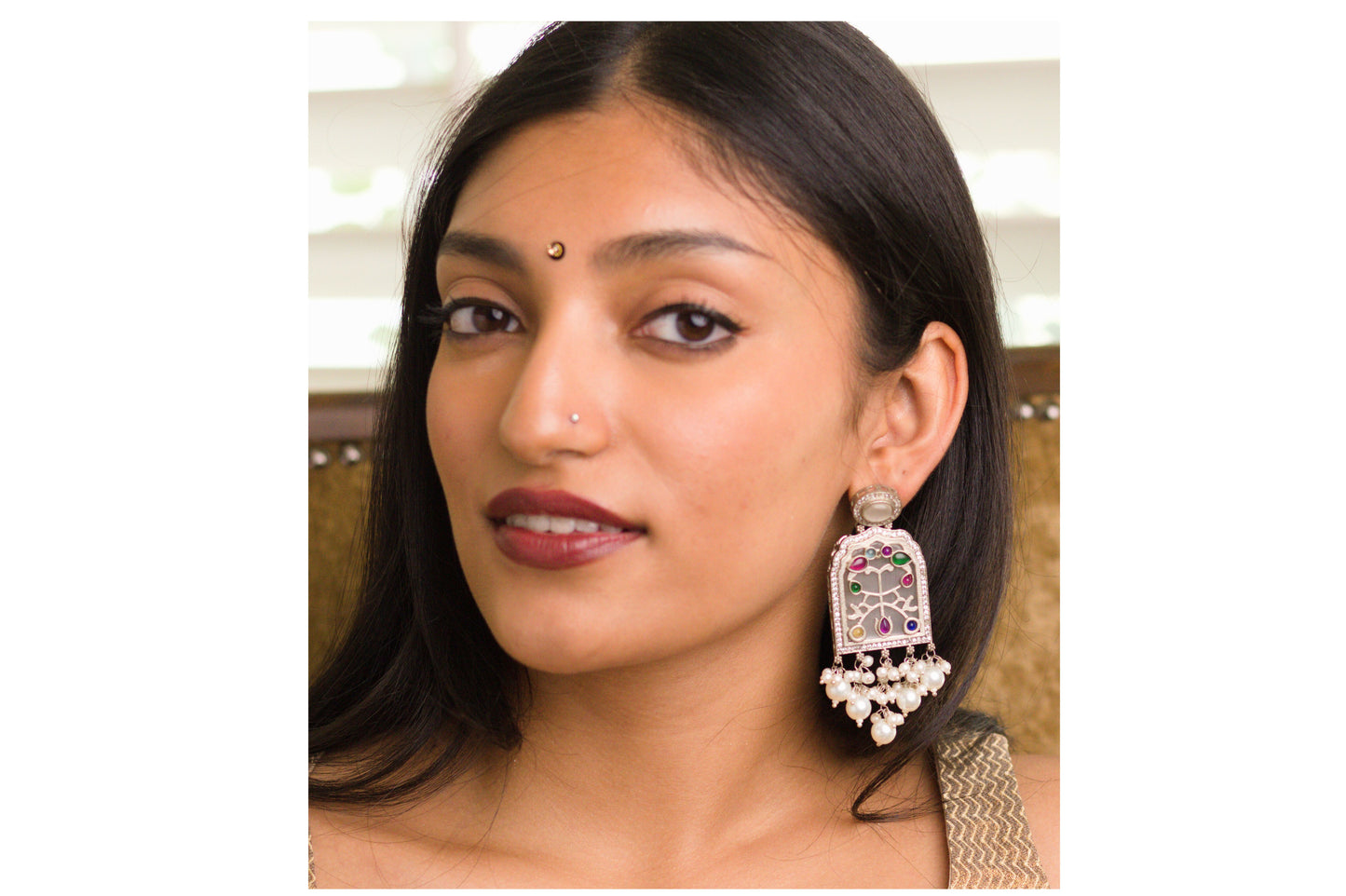 Ivory Inlay Jharoka Earrings