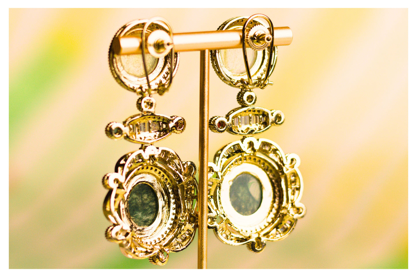 Deep Green Drop Stone Statement Earrings