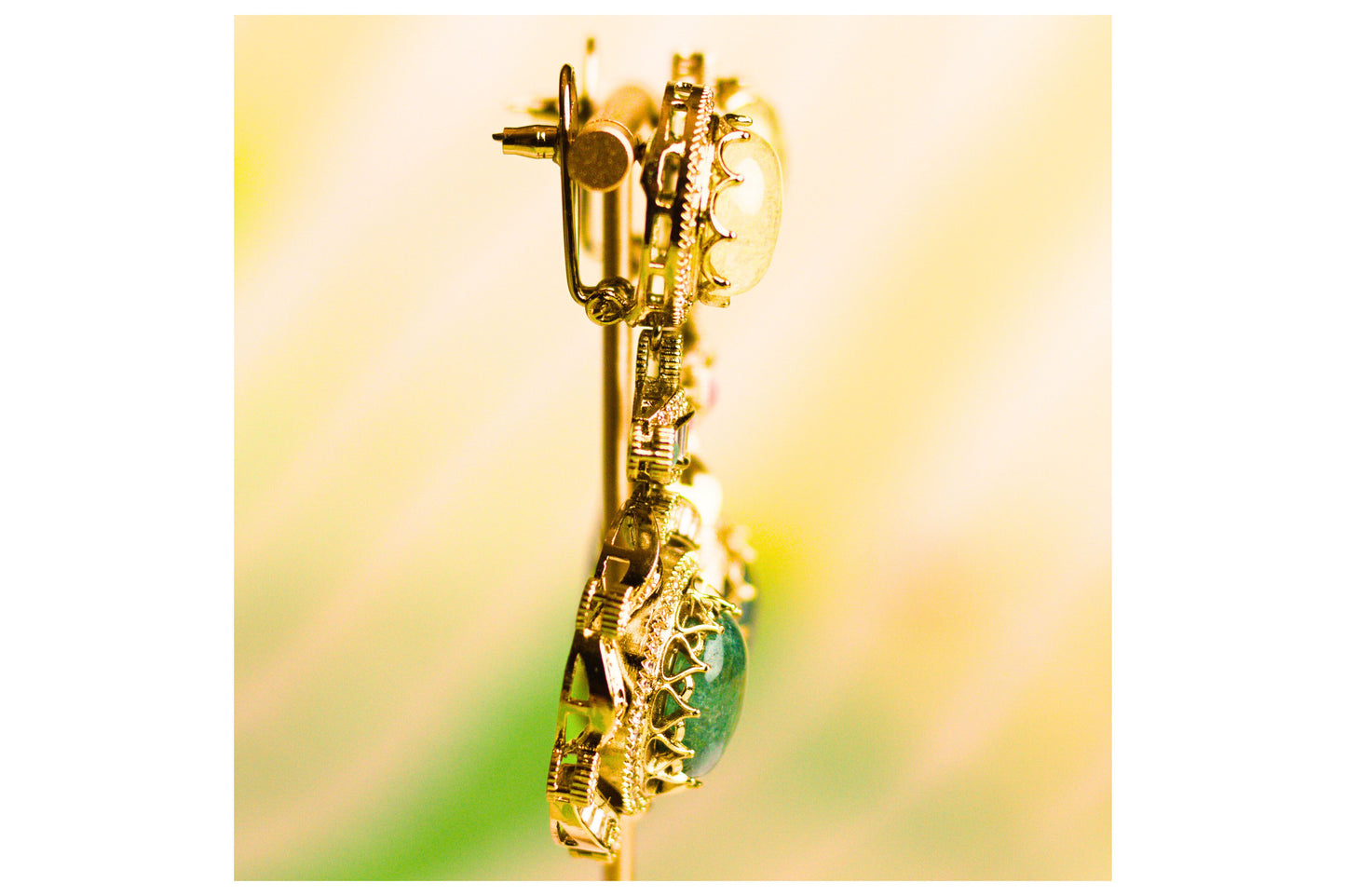 Deep Green Drop Stone Statement Earrings