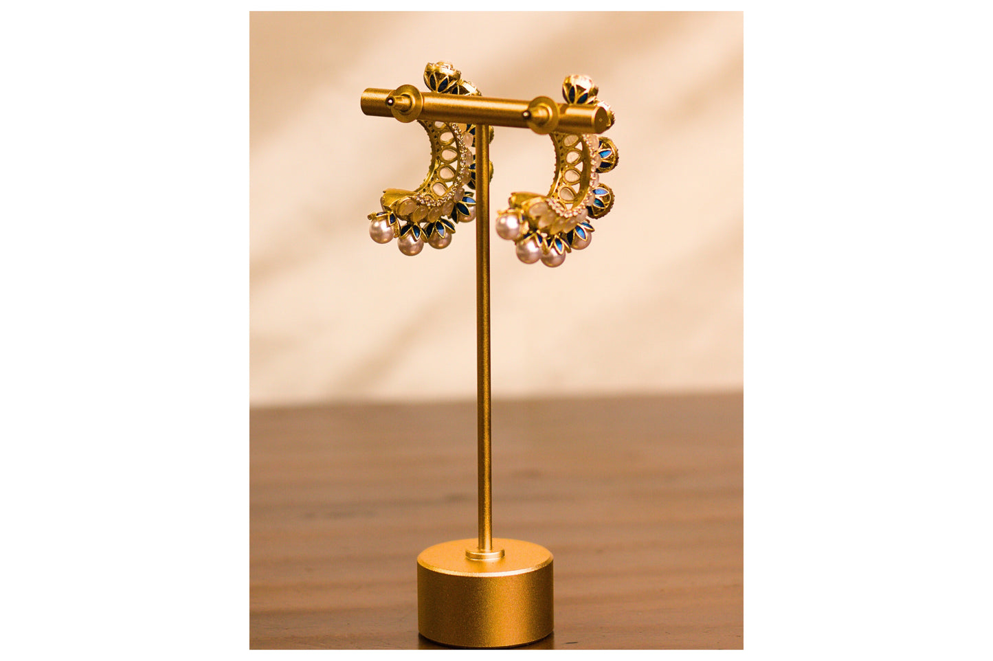 Teal Meena Pearl and Stone Half Hoop Earrings